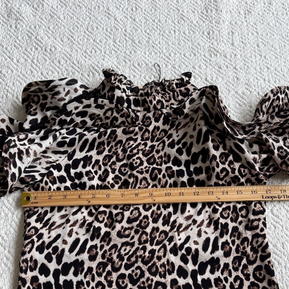 NWT Why Dress Wildly Chic Leopard Print Blouse with Ruffle Sleeves Sz S - Picture 7 of 13
